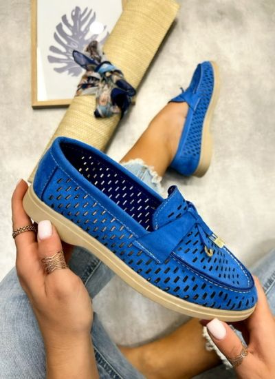 Pantofi plați de damă HRADHA - ALBASTRU