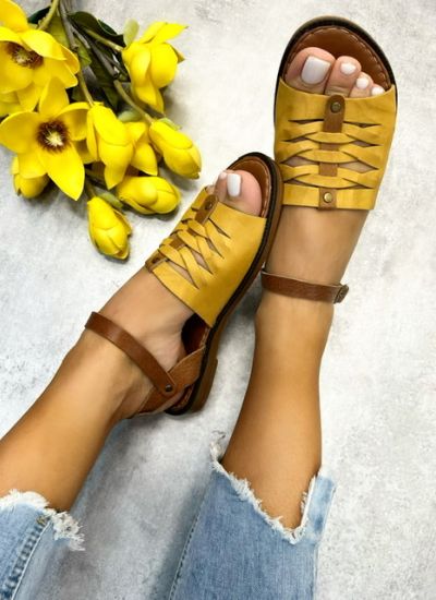 Leather sandals ILEANA - OCHRE