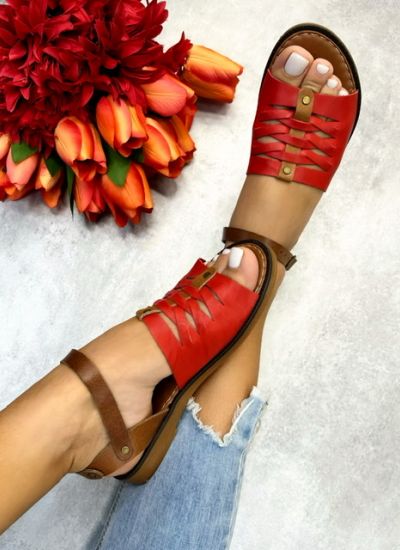 Leather sandals ILEANA - RED