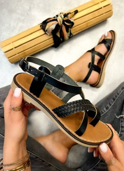 Leather sandals EILIDH - BLACK