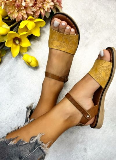 Leather sandals KAHINI - YELLOW