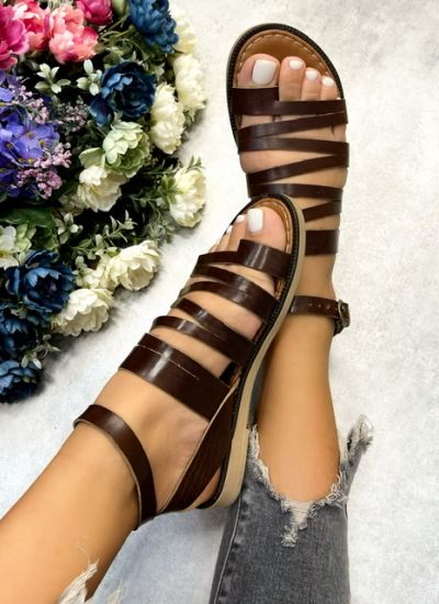 Leather sandals ANIYA - BROWN