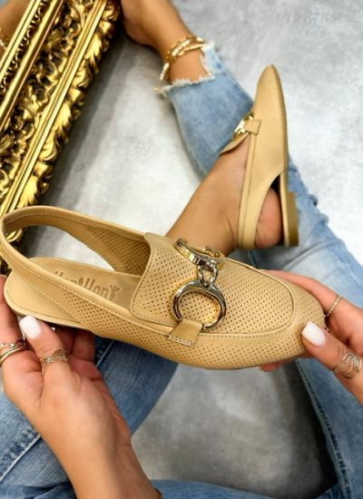 Sandale din piele KENNA - BEJ DESCHIS