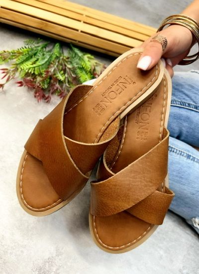 Leather slippers BREA - CAMEL