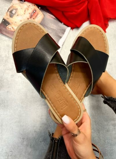 Leather slippers BREA - BLACK