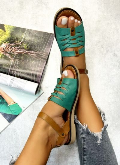Leather sandals ILEANA - GREEN
