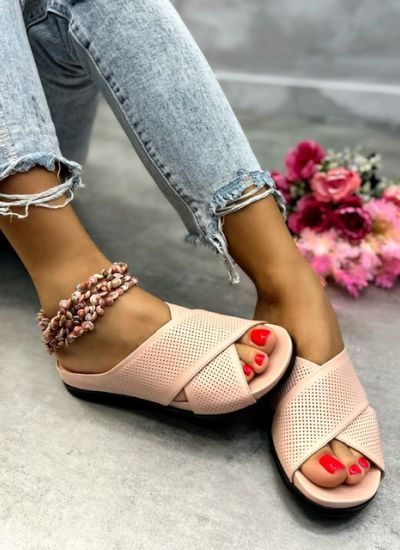 Leather slippers NOEMIE - ROSE