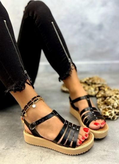 Leather sandals TEGAN - BLACK