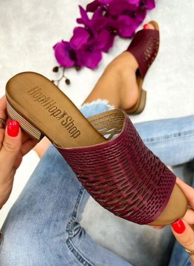 Leather slippers ELSJE - WINE RED
