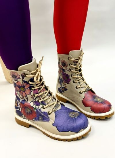 Women ankle boots MANDA FLOWERS - BEIGE
