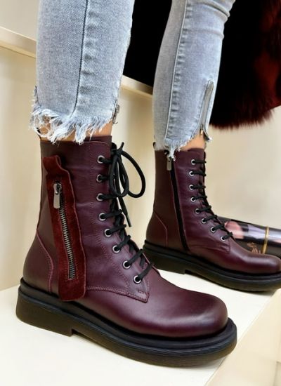 Leather booties ENARA - WINE RED