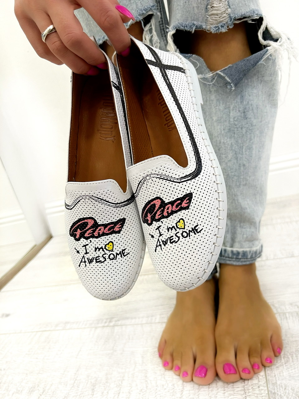 Flat leather shoes D636 - PULL ON - WHITE