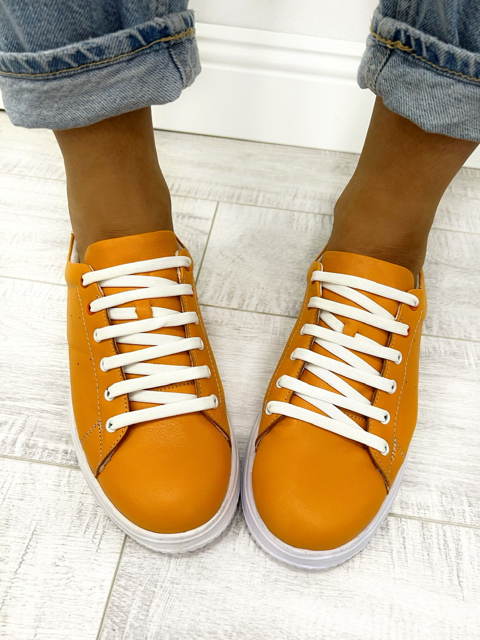 Leather sneakers D644 - VNS - SHOELACE - ORANGE