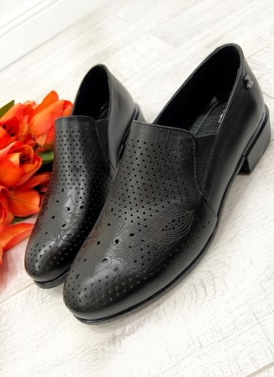Pantofi plați din piele  D650 - VNS - PULL ON - NEAGRĂ