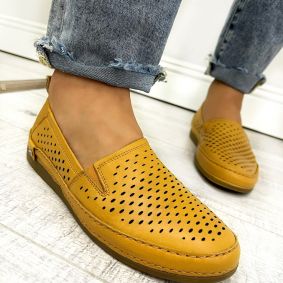 Flat leather shoes D651 - VNS - HOLLOW OUT - OCHRE