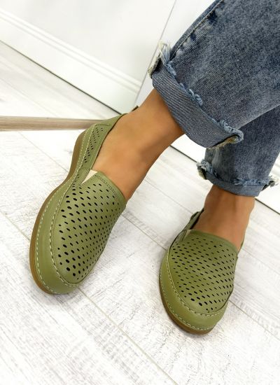 Flat leather shoes D651 - VNS - HOLLOW OUT - GREEN