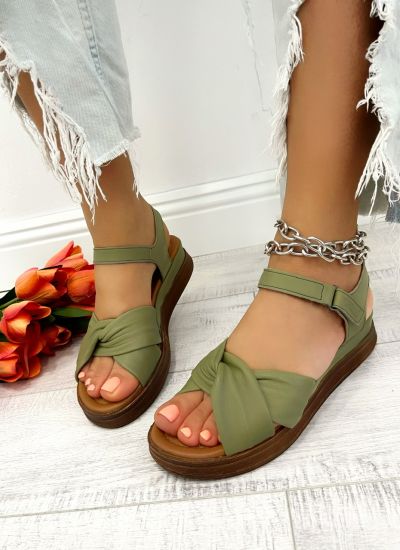 Leather sandals D669 - VNS - VELCRO - GREEN