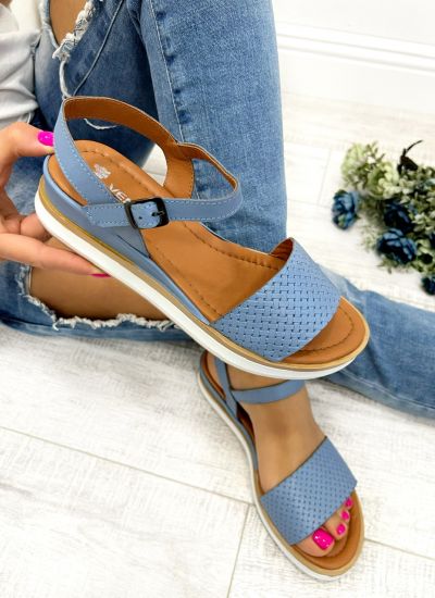 Leather sandals D672 - VNS - VELOUR - BLUE