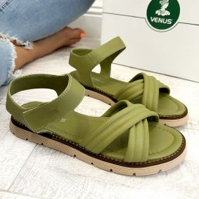 Leather sandals D674 - VNS - VELCRO - GREEN