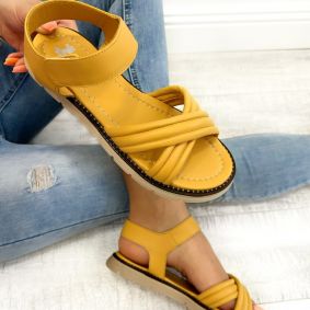 Leather sandals D674 - VNS - VELCRO - OCHRE