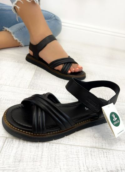 Leather sandals D674 - VNS - VELCRO - BLACK