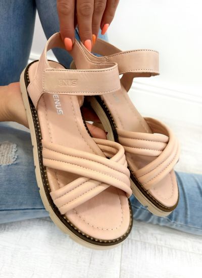 Leather sandals D674 - VNS - VELCRO - ROSE