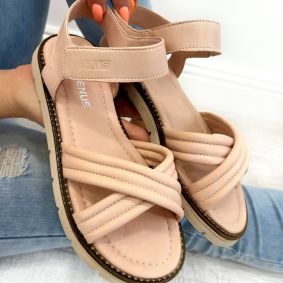 Leather sandals D674 - VNS - VELCRO - ROSE