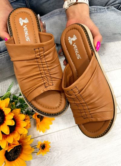 Leather slippers D693 - VNS  - CAMEL