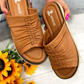 Leather slippers D693 - VNS  - CAMEL