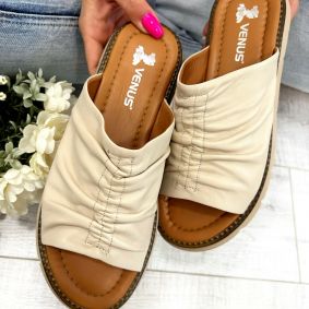 Leather slippers D693 - VNS  - BEIGE