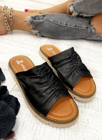 Leather slippers D693 - VNS  - BLACK