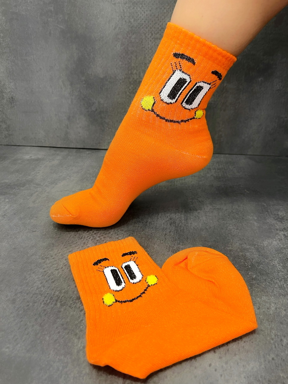 ČARAPE D774 - SMILEY - 1 PAIR - NARANDŽASTA