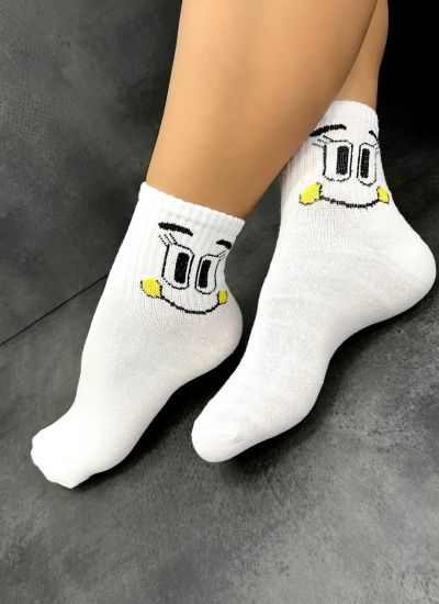 ČARAPE D776 - SMILEY - 1 PAIR - BELA
