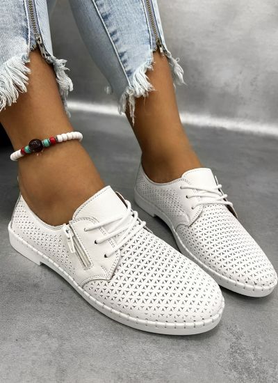 Leather sneakers D781 - SHOELACE - WHITE