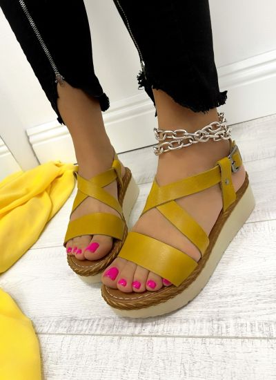 Leather sandals D809 - BUCKLE - OCHRE