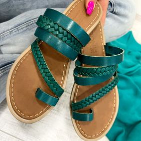 Leather slippers D814 - STRAPS - GREEN