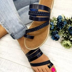 Leather slippers D814 - STRAPS - NAVY