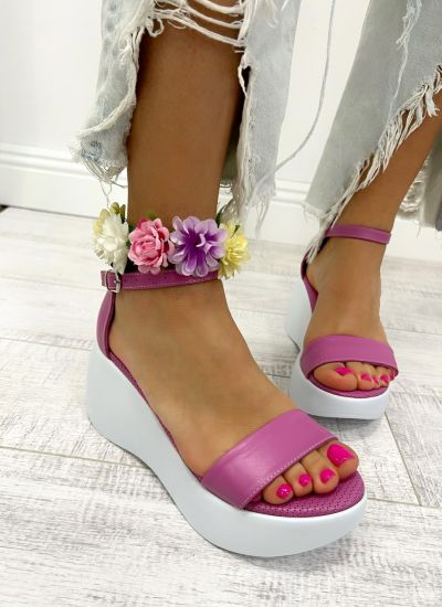 Leather sandals D846 - BUCKLE - PINK