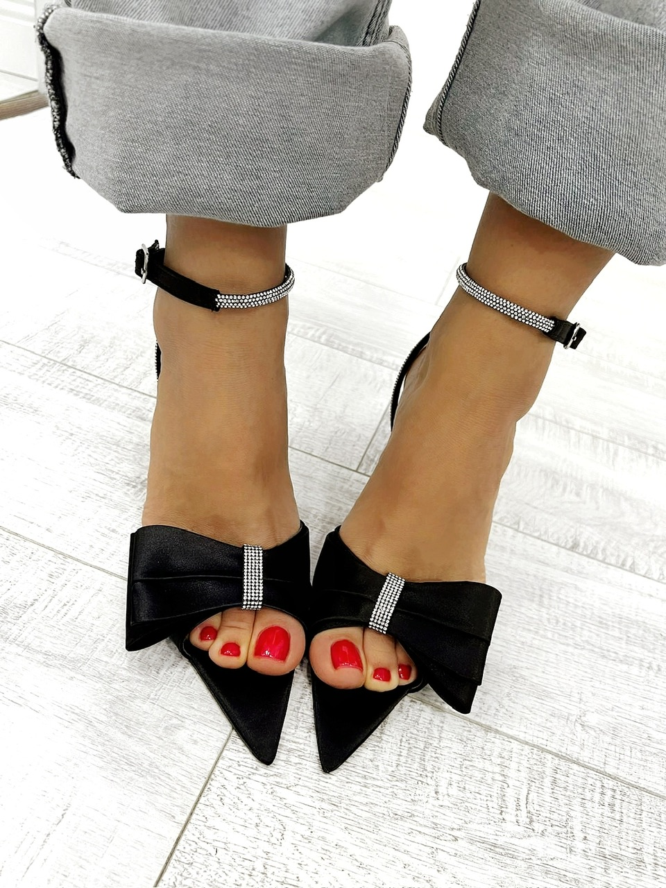 Women sandals D863 - BOW - BLACK