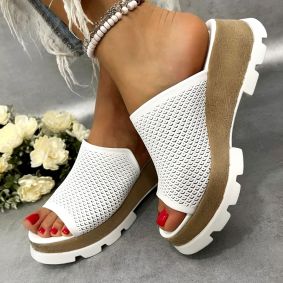 Leather slippers D815 - PLATFORM - WHITE