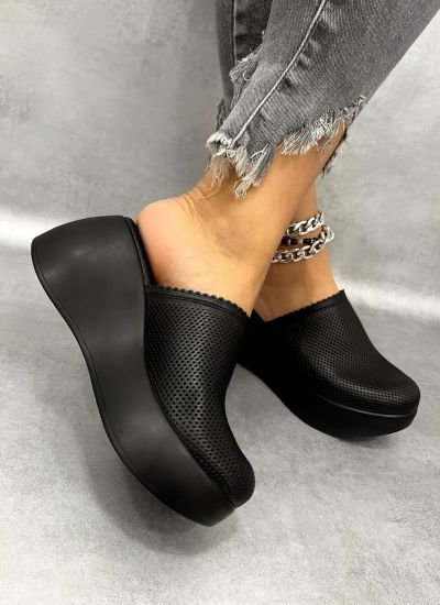 Papuci din piele D954 - NEAGRĂ