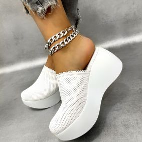 Leather slippers D954 - WHITE