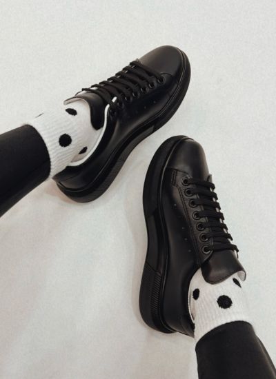 Leather sneakers E054 - SHOELACE - BLACK