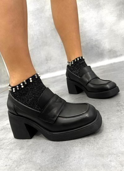 Leather high-heels E081 - BLACK