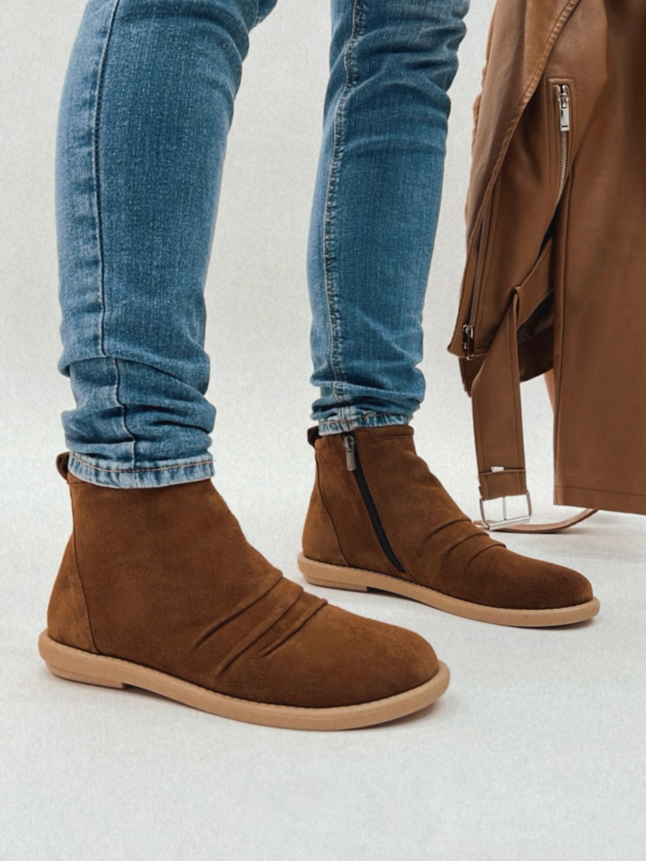 Leather ankle boots E103 - CAMEL