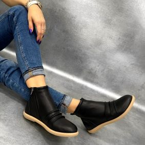 Leather ankle boots E103 - BLACK