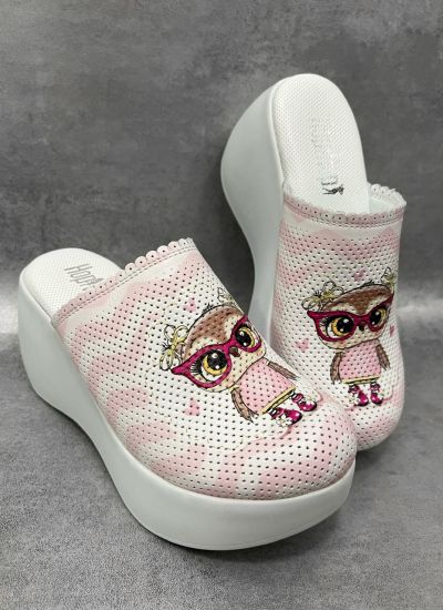 Leather clogs D954 - OWL - WHITE