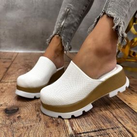Leather slippers E289 - WHITE