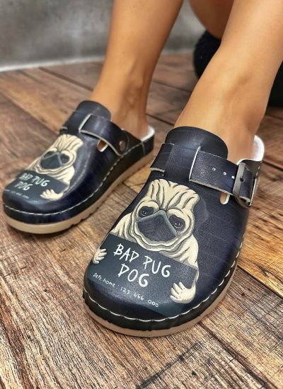 Patterned women clogs E438 - BLACK