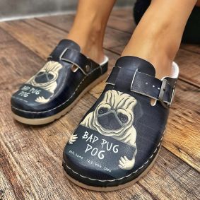 Patterned women clogs E438 - BLACK